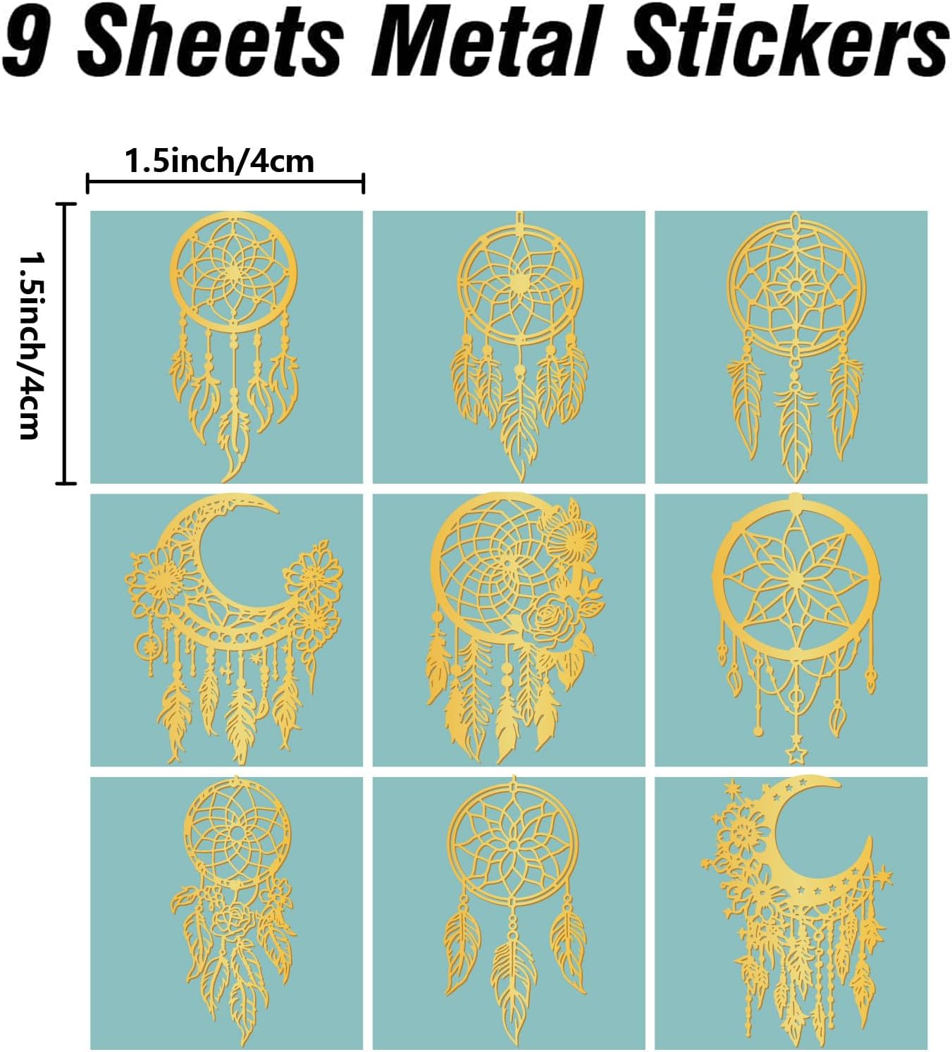 CRASPIRE 9Pcs Golden Feathers Stickers Gold Metal Decal Feathers Dream Catcher Boho Orgonite Self Adhesive Waterproof Decorate Decals for DIY Scrapbooks Art Crafts Phone Case Decor image 2