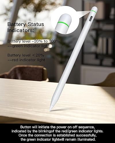 Miniatura 5 de Lápiz óptico de 1 generación para iPad de 9 y 10 generación con rechazo de palma, sensibilidad de inclinación, lápiz capacitivo compatible con iPad