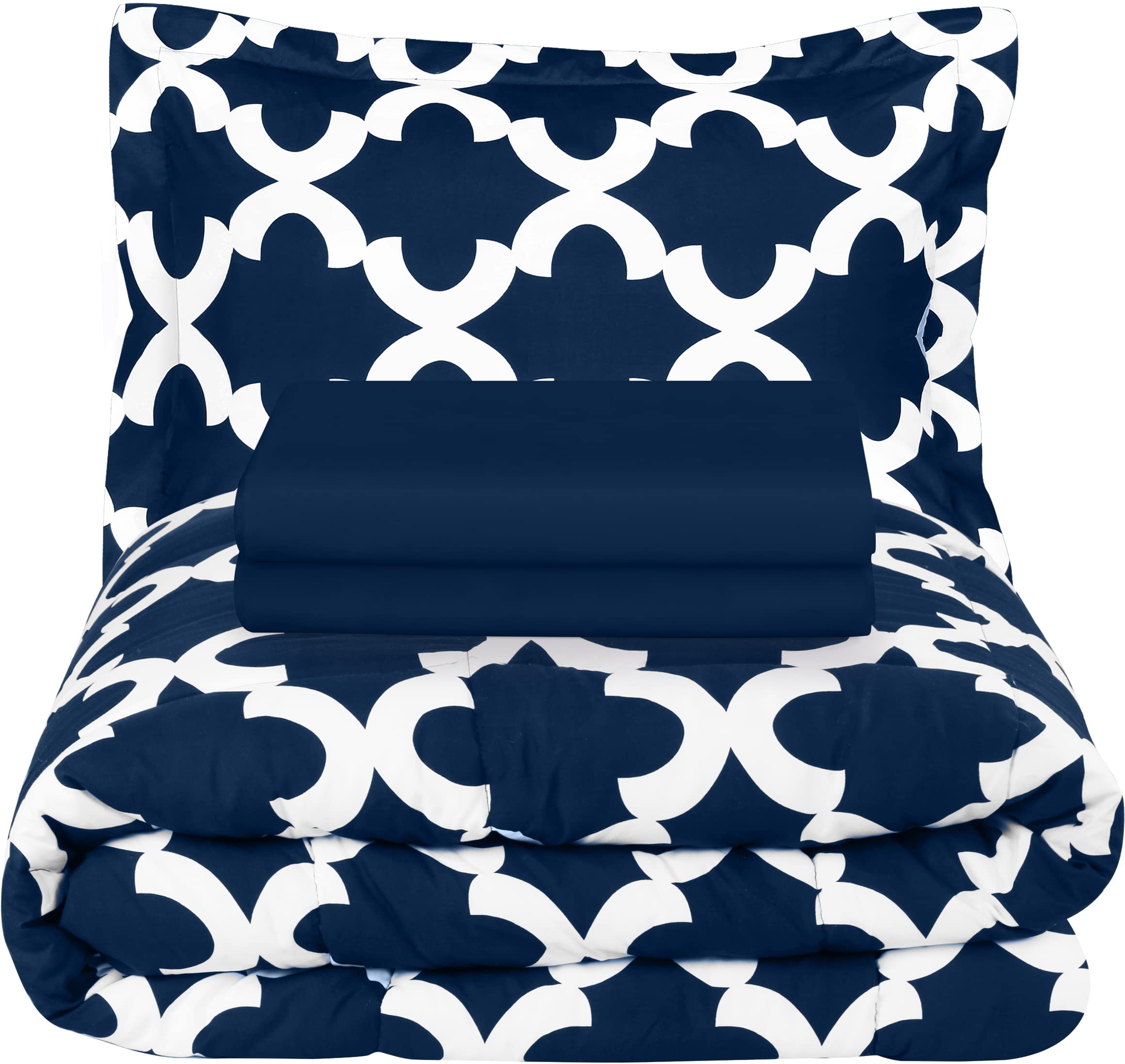 Utopia Bedding Sheets Set Twin Navy with Printed Comforter Set Twin Navy (Pack of 7)