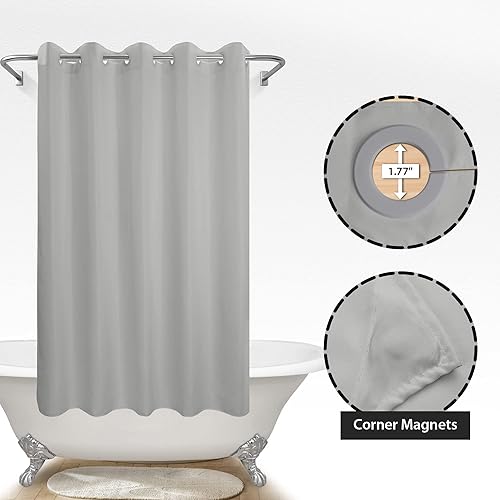 Miniatura 5 de River Dream Cortina de ducha de tela de hotel sin gancho, microfibra suave e impermeable, cortina de ducha de tela o forro, lavable e imanes
