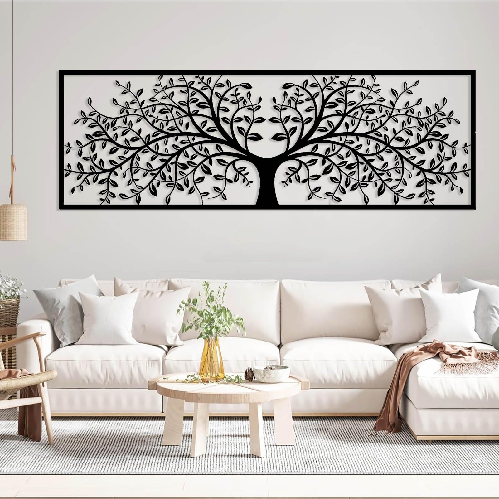 Arte de Pared de Metal, árbol de la Vida, decoración de Hojas, árbol genealógico Natural, decoración Colgante para el hogar (Blanco, 57 x 170 cm)