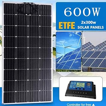 600W Solar Panel, 18V Flexible Monocrystalline Solar Panel with 40A Solar Charge Controller for Car, Rv, Yacht, Camping, Boat Solar Hybrid Systems