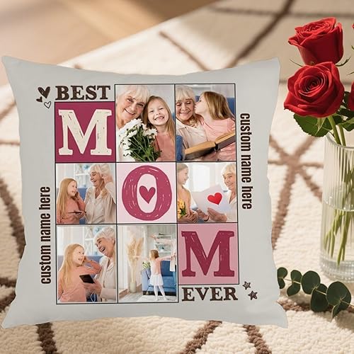Miniatura 5 de Six Photo Custom Pillow Cover with Personalized Words for Mom, Soft Cushion Ideal as a Unique Gift for Mothers Day Family Holidays or Birthdays
