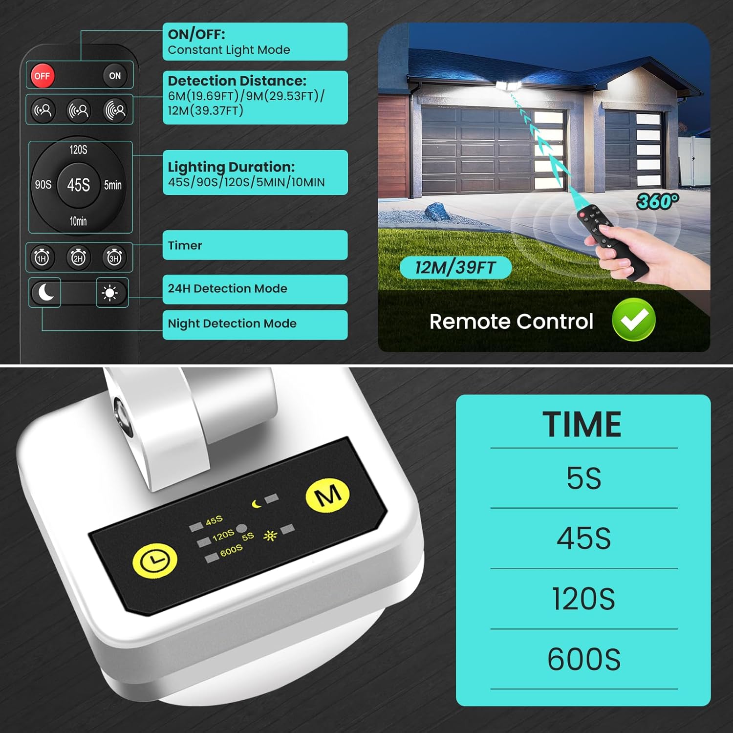 MEIKEE 100W LED Flood Lights Motion Sensor Light Outdoor, 9600lm 6500K Daylight White, IP65 Waterproof, 3 Adjustable Heads, Auto Dusk to Dawn Security Lighting for Garage, Yard, Porch, Driveway