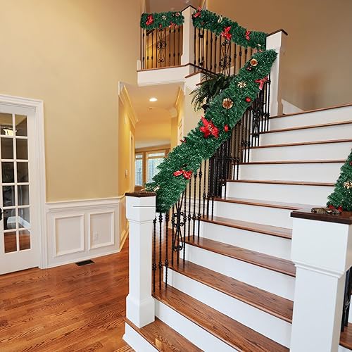 Miniatura 8 de iTeporein Guirnalda de Navidad artificial preiluminada con luces LED, exquisitos accesorios de decoración hechos a mano, piñas, bayas rojas y 50