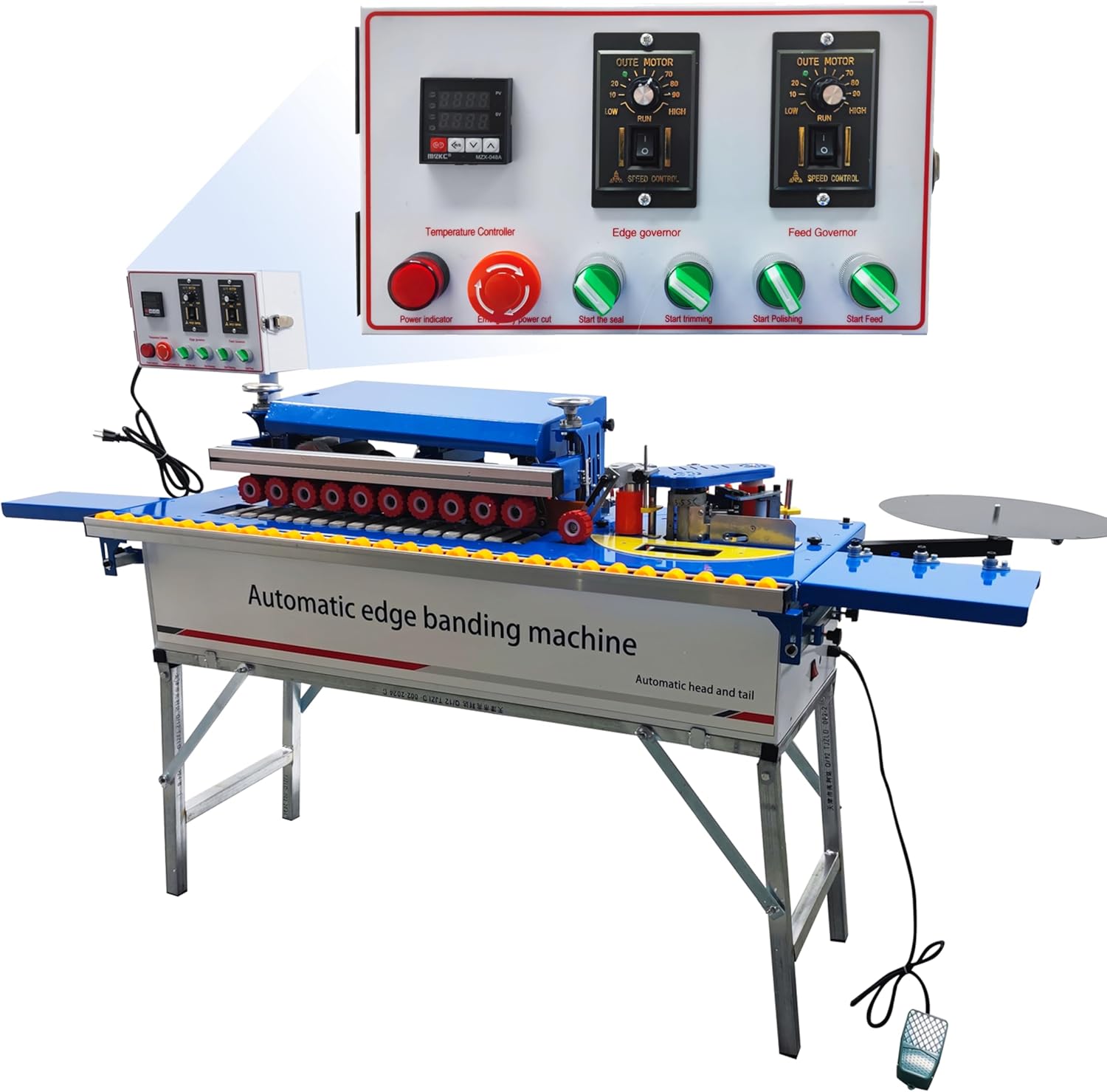 TECHTONGDA Woodworking Edge Bander Automatic Edge Banding Machine Curve Straight Edge Banding Machine with Control Panel Adjustable Speed 0-6m/min (No Dust Collection Feature)