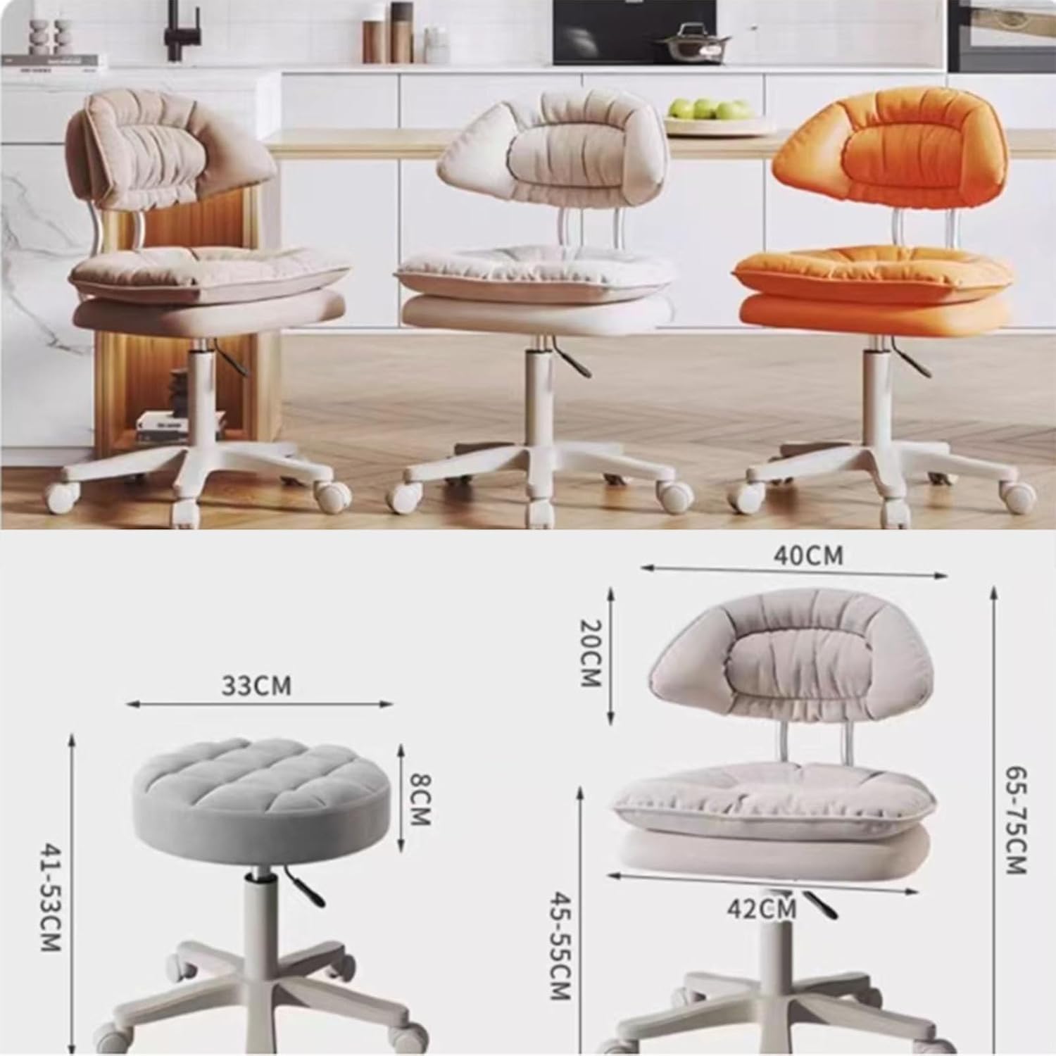 Heavy Duty Adjustable Swivel Stool Chair - Hydraulic Rolling Office Stool for Kitchen, Salon, Bar, and Dressing Room - Ergonomic Height Adjustable Seating A1