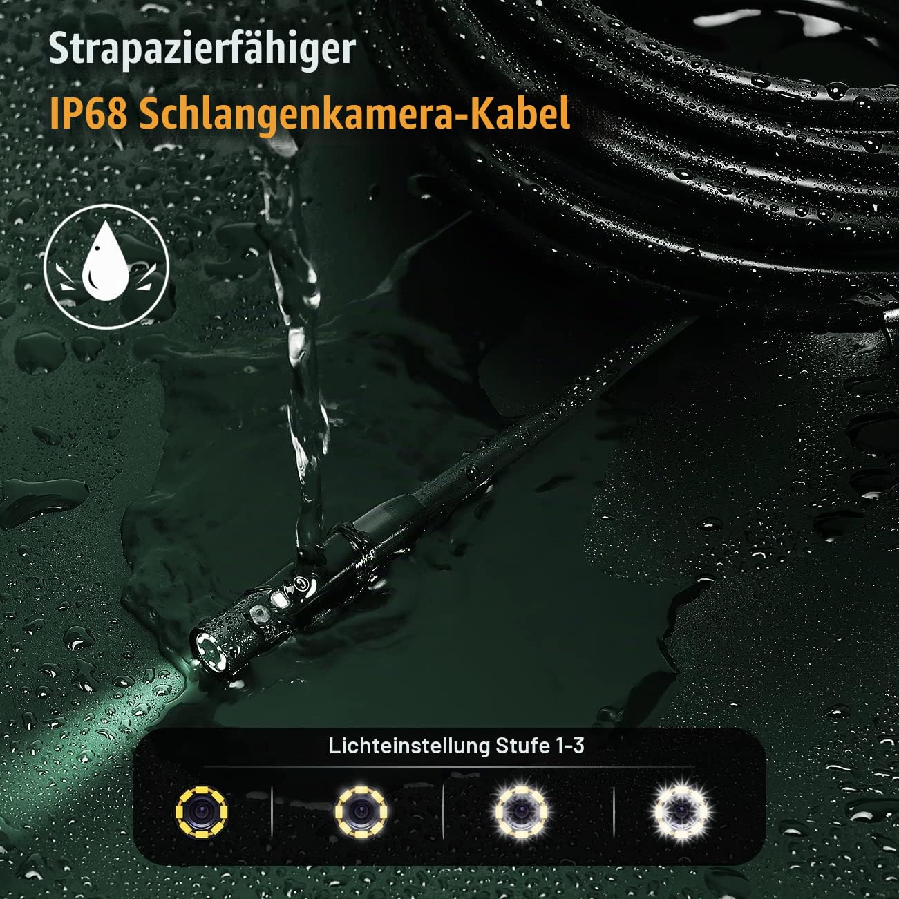 Endoskopkamera 10m mit Licht, 5-Zoll-IPS- Bildschirm DREI Linsen Endoskop, IP68 Wasserdicht Rohrkamera, 8mm Schlangenkamera, 1080P HD Digital Inspektionskamera, 32GB (Abnehmbares Kabel)