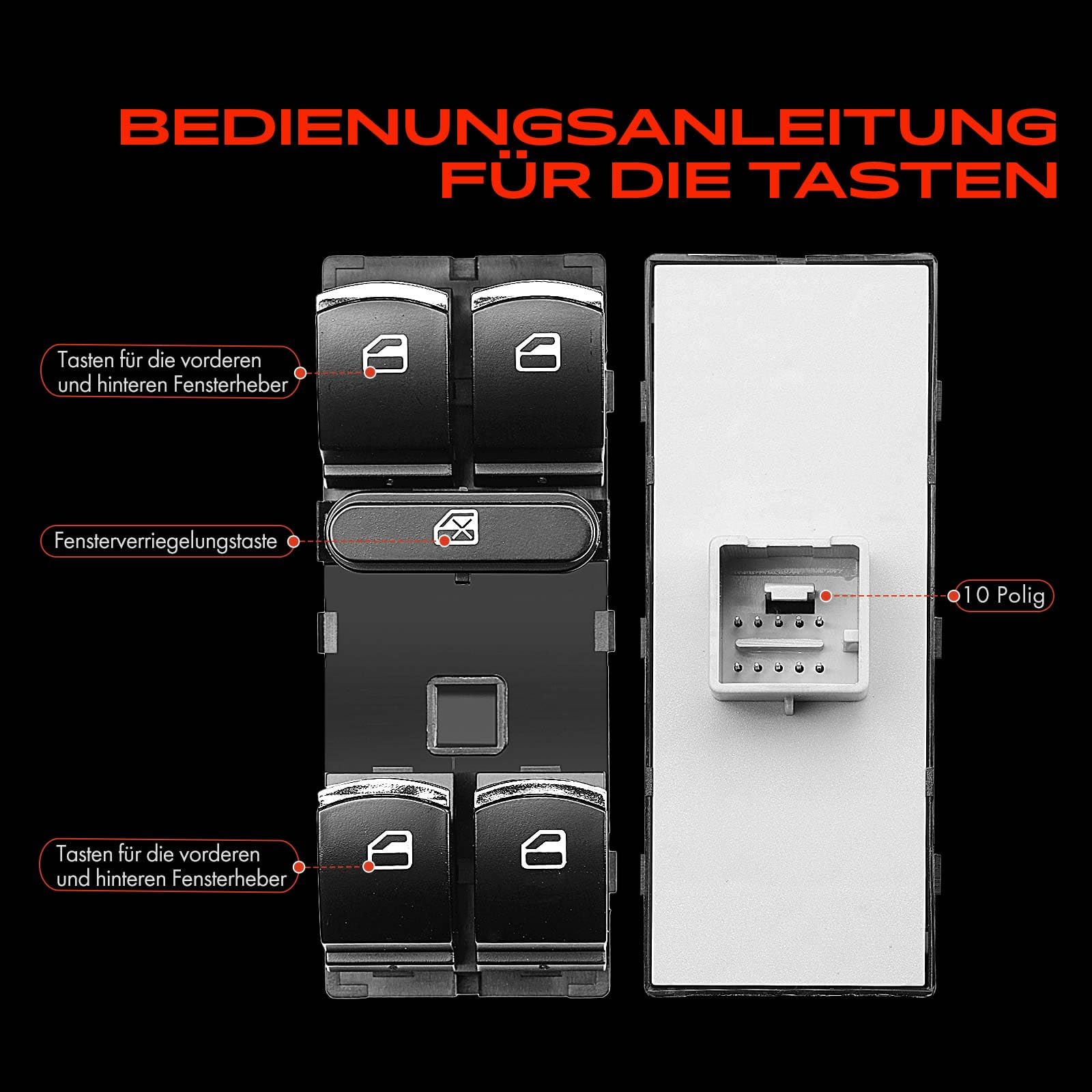 Frankberg Fensterheberschalter Vorne Links für CC 358 Golf Plus 521 Golf VI 5K1 J-e-t-t-a IV 162 P-a-s-s-a-t 362 2005-Heute 5K4959857