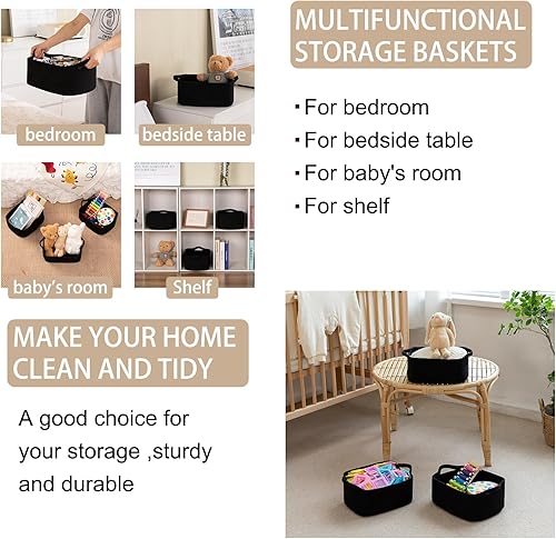 Miniatura 6 de OIAHOMY Cesta de almacenamiento, cestas tejidas para almacenamiento, cesta de juguetes, contenedores de almacenamiento decorativos, canasta de