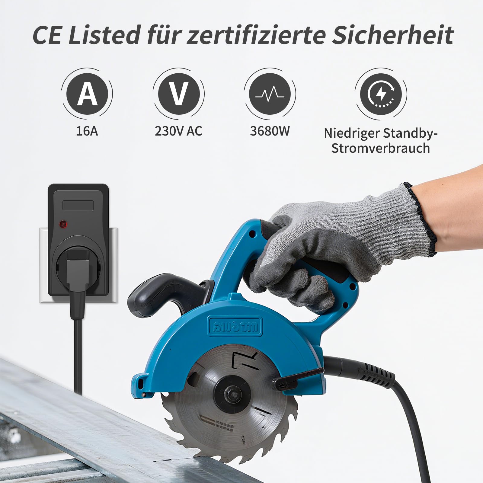 Anlaufstrombegrenzer Steckdose, 3680W 16A Einschaltstrombegrenzer bis 46A, Verhindert Auslösen von Sicherungsautomaten, Thermoschutz, CE-Zertifiziert für Winkelschleifer Schweißgerät