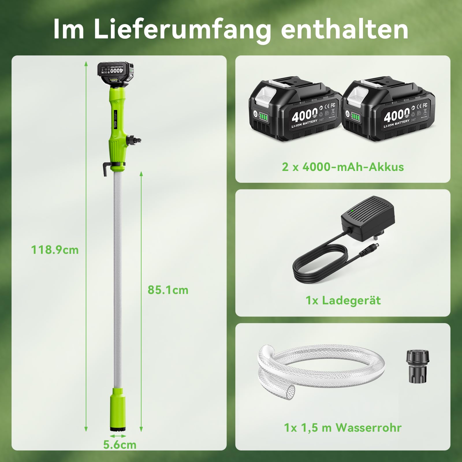 Taskstar Pompa di trasferimento senza fili per acqua/diesel, filtro Ø5,6 cm, 2725 l/h, autonomia 60 min, prevalenza 5 m per cantina, piscina, stagno, fusti pioggia, barca, acquario, camper