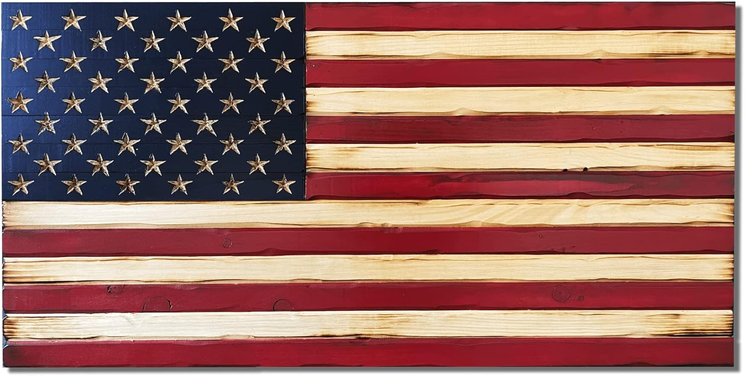 Handmade Wooden American Flag | Wall Art Decor by Buffalo Reclaimed Made in USA (Small (18"x10"), Old Glory, Standard Coating)
