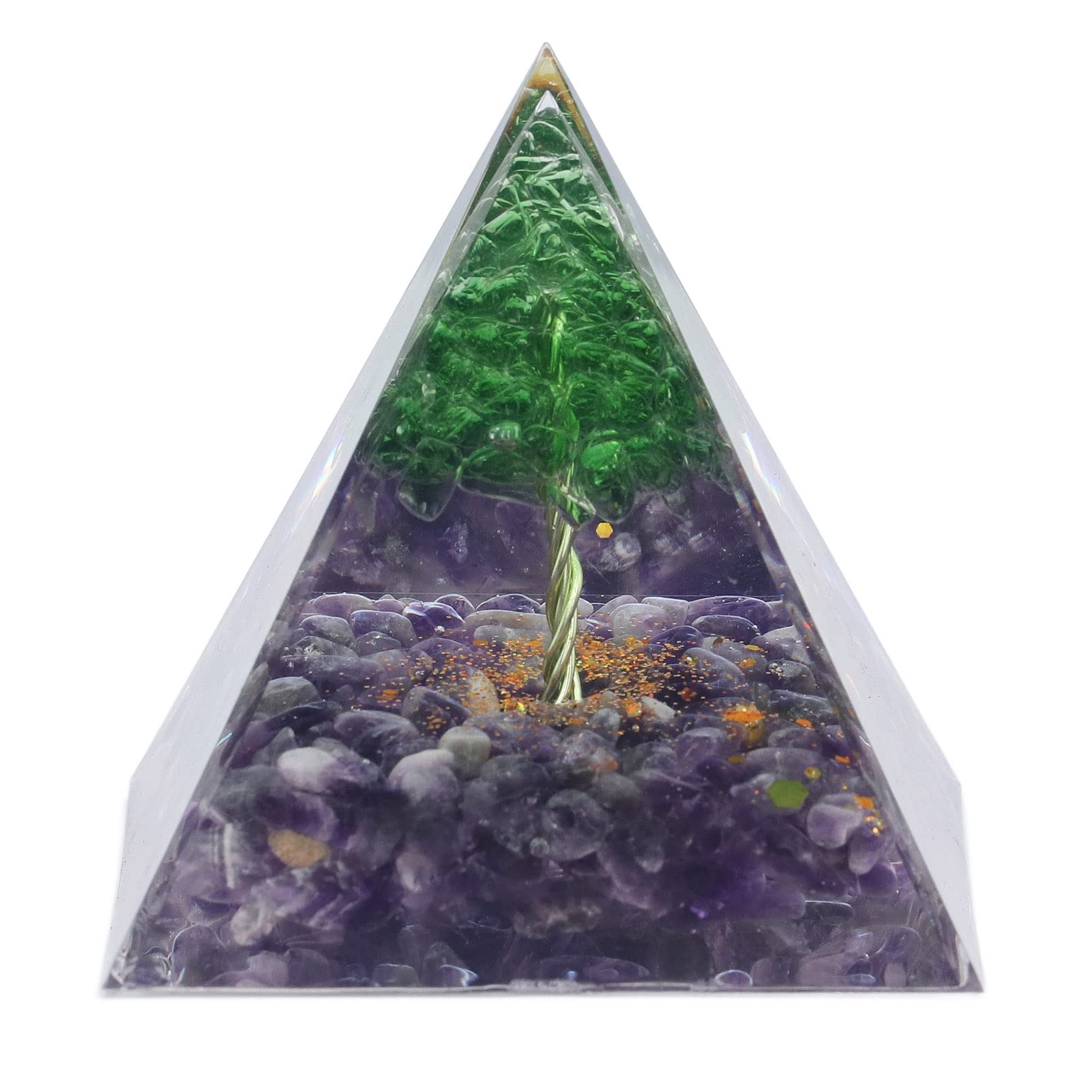Crystal Orgone Pyramid - Energy Balancing Positive Orgonite Pyramid Orgone Healing Pyramid Crystal Chakra Pyramid Decoration Handicraft Ornaments for Meditation Yoga Bedroom Office Home