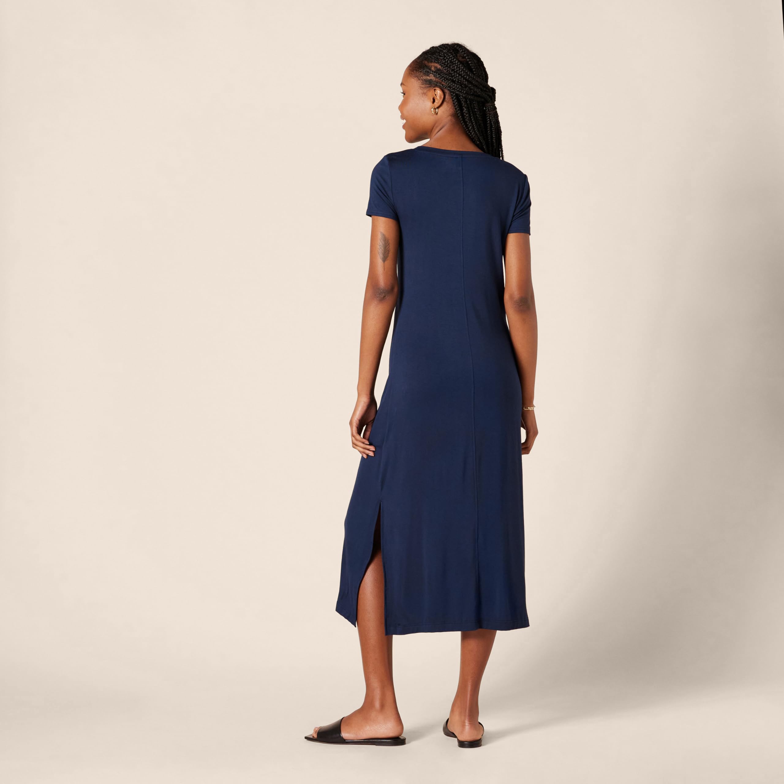 Amazon Essentials Abito Midi a Maniche Corte con Scollo a V in Jersey Donna