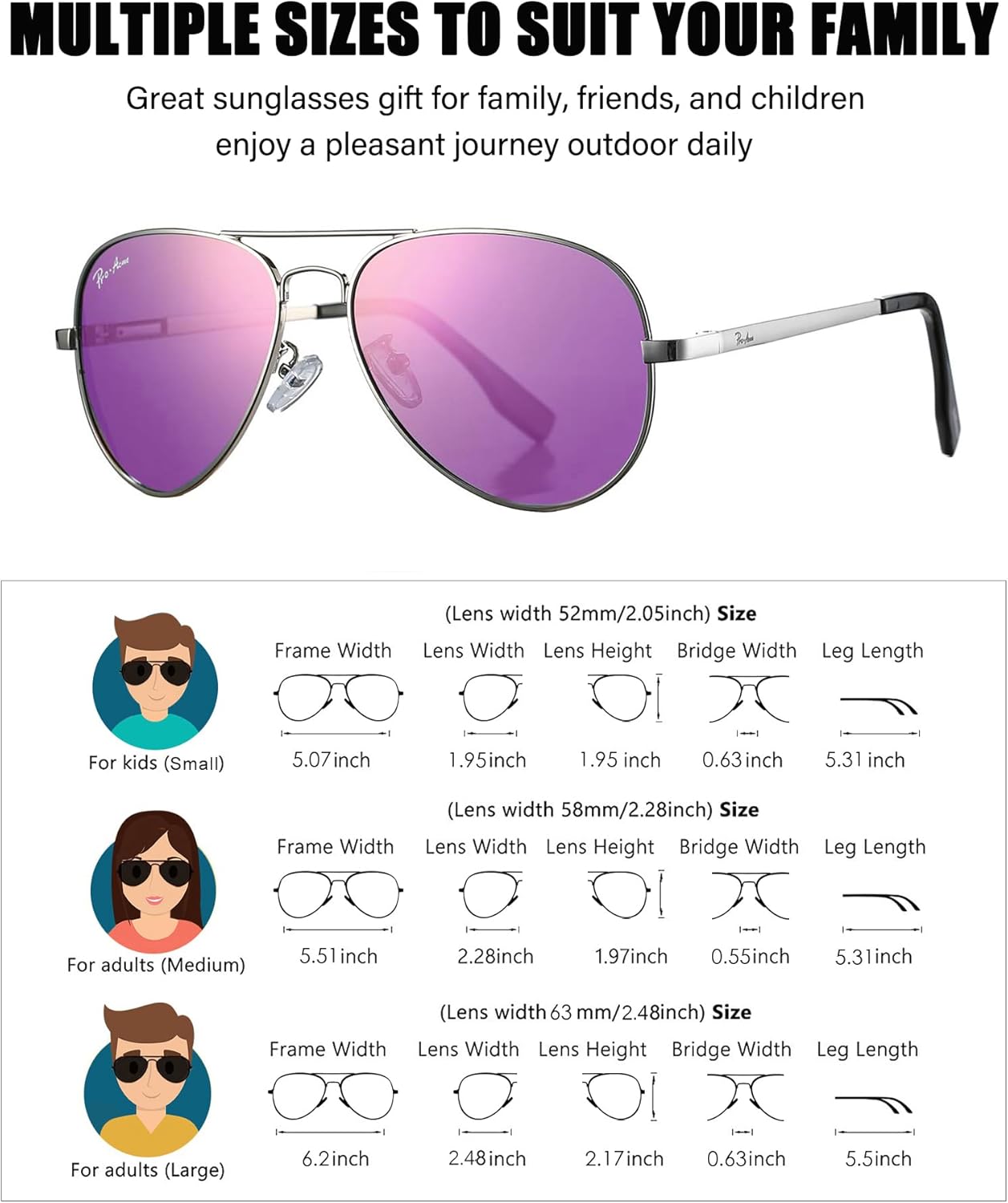 Pro Acme Classic Polarized Aviator Sunglasses 100% UV Protection, 52mm 58mm 63mm - Image 6