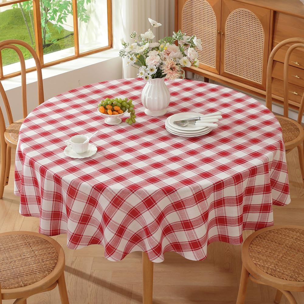 TruDelve Small Round Table Cloth 60 Inch Beige Checkered Cloth Tablecloth Boho Fall Round Tablecloths for Outdoor Table Cover (Beige,60",Round)