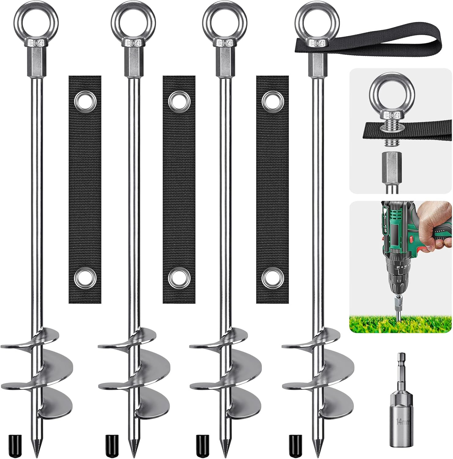 24 Ground Anchors Screw in - Heavy Duty Trampoline Anchors - Shed Anchor Kit - Mobile Home Anchors - Earth Anchors for Swing Sets, Gazebos, Carports, and Hurricane, 2pcs 24 Ground Anchors Screw in - Heavy Duty Trampoline Anchors - Shed Anchor Kit - Mobile Home Anchors - Earth Anchors for Swing Sets, Gazebos, Carports, and Hurricane, 2pcs