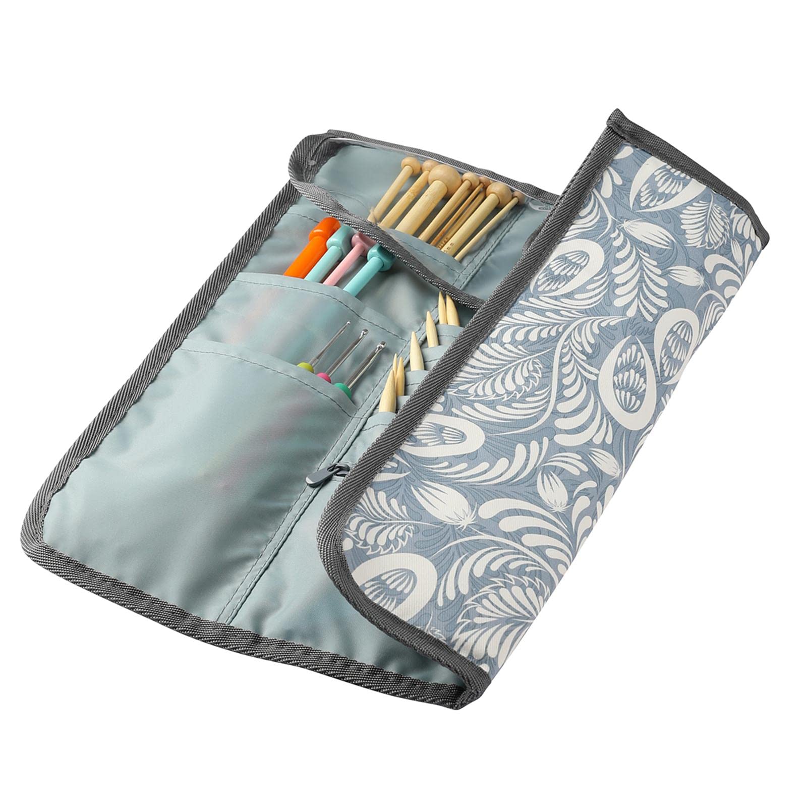 Juego de 5 ganchos vacíos de ganchillo, agujas de tejer, bolsa de accesorios de costura, color azul
