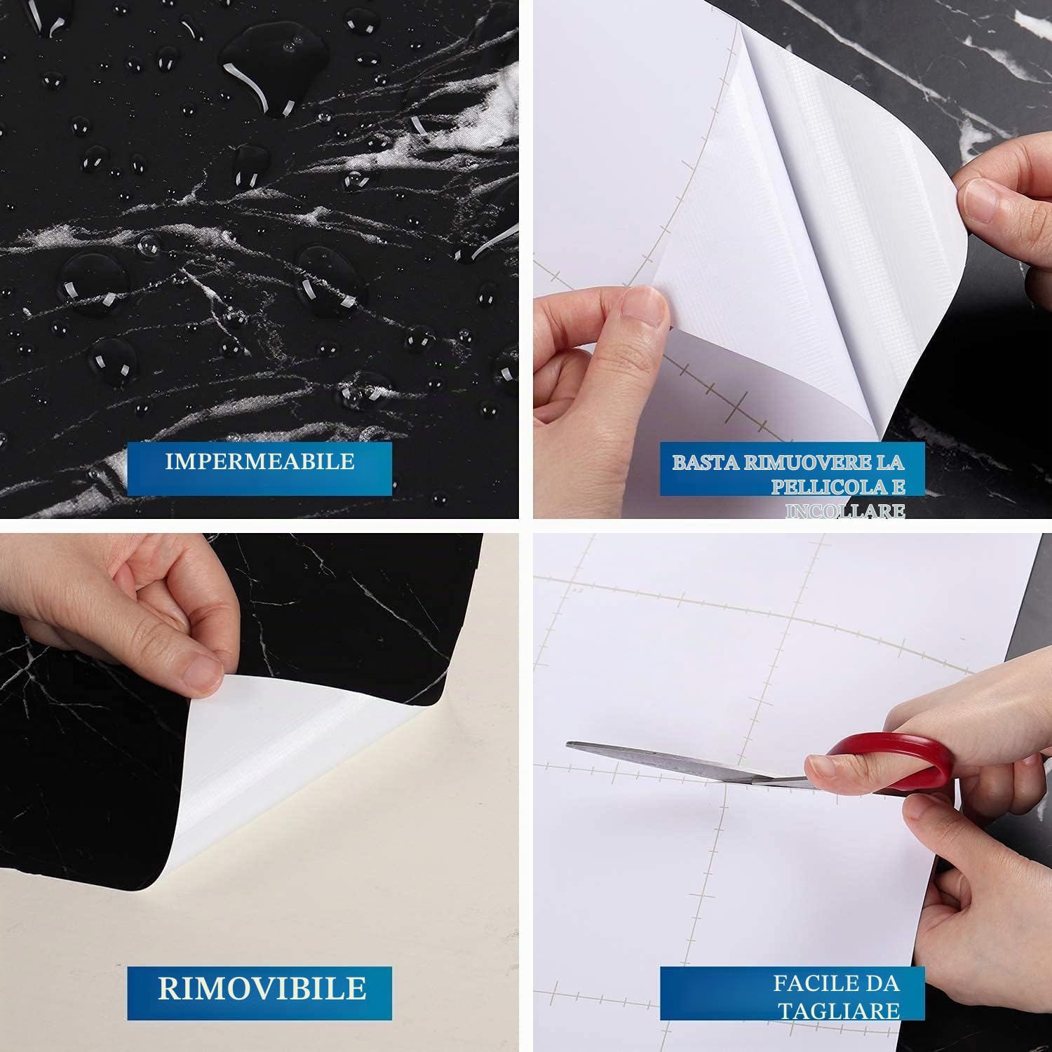 FunStick 90CMx5M Carta da Parati Cucina Soggiorno Pellicola Autoadesiva Marmo Carta da Parati Adesiva Mobili Nera Rivestimento Piano Cucina Bagno Pellicola Adesiva per Mobili Effetto Marmo Nero