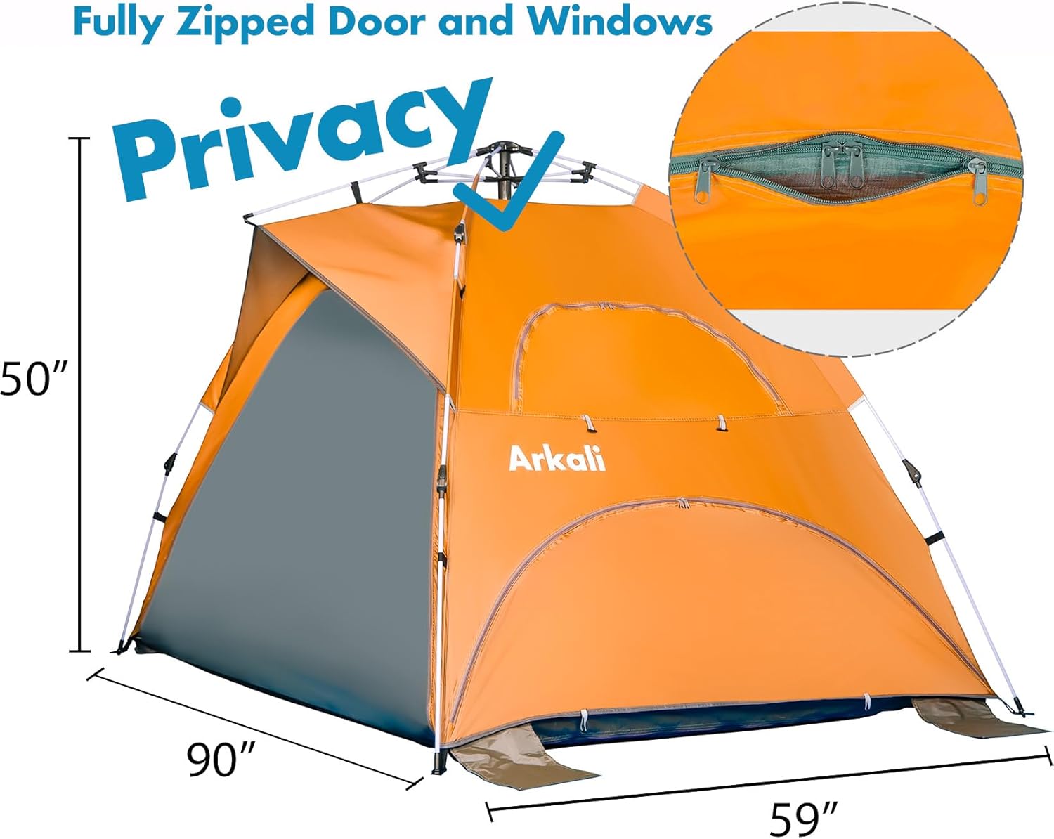 Beach Tent for Family with Kids Pop Up Beach Sun Shade Tent with UPF 50+ UV Protection, Removable Floor Zippered Privacy & Ventilation Sun Shelter Family 3 to 4 Person