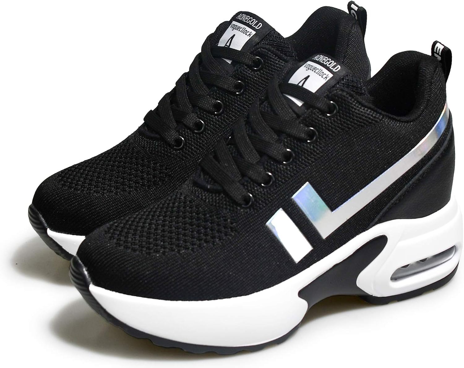 AONEGOLD Women's Platform Sneakers Wedges High Top Lace Up Shoes Increase Fashion Sneakers for Women Girls Black 41