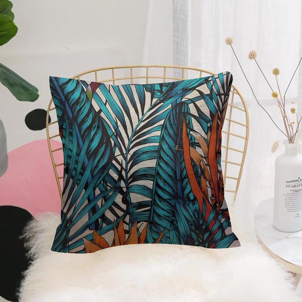 HYOSXW Cushion Cover,Throw Pillow Case Home Decorative for Living Room Bedroom Sofa Chair 16X16 Inch,Pattern of colored tropical leaves. On a black background. Seamless.,Pillowcase 40X40cm