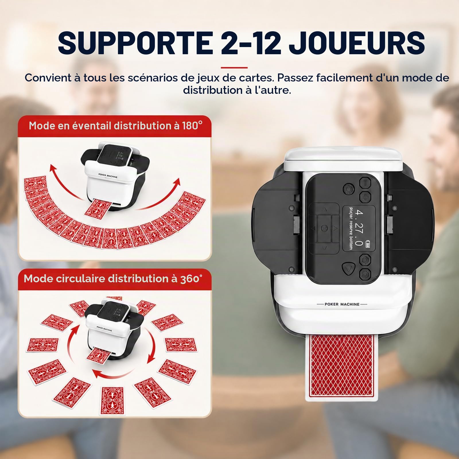 Mélangeur et Distributeur de Carte Automatique 2-en-1, Distributeur Cartes Jeu Automatique pour 2-8 Joueurs, 360° Rotation Rechargeable, Compatible avec UNO/Poker/Tous Types de Cartes