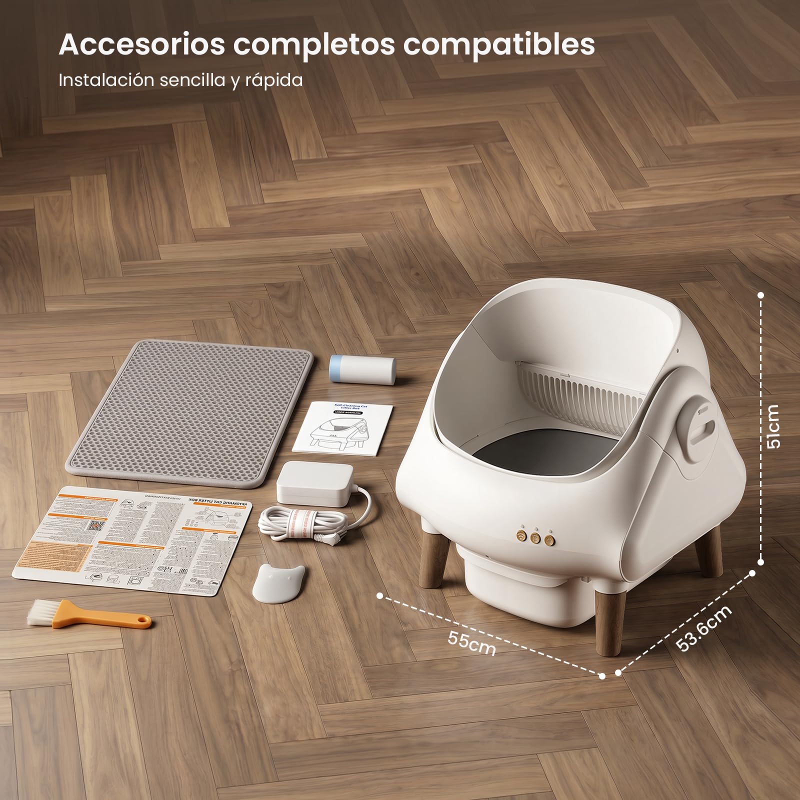 Devoko Arenero Autolimpiable XXL para Gatos hasta 15 kg con App | Control vía App, Autolimpieza 15 Días, Varios Gatos, Diseño Abierto, Tamaño XXL
