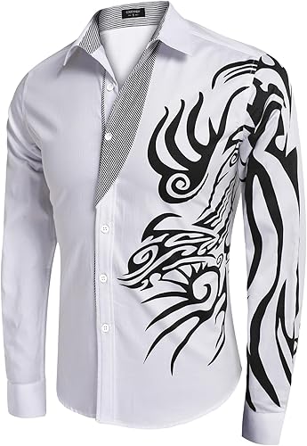 Miniatura 6 de COOFANDY Camisa de vestir con botones y estampado para hombre, camisas casuales de manga larga
