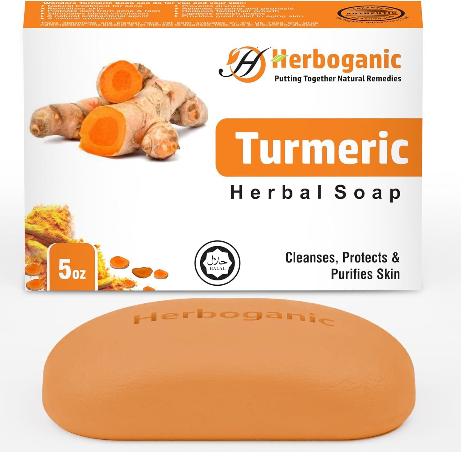 HERBOGANIC Turmeric Herbal Soap | Pack of 1 of 5oz soap Bar | Natural Soap Bar| Rejuvenating and Nourishing | Gentle for Men and Women
