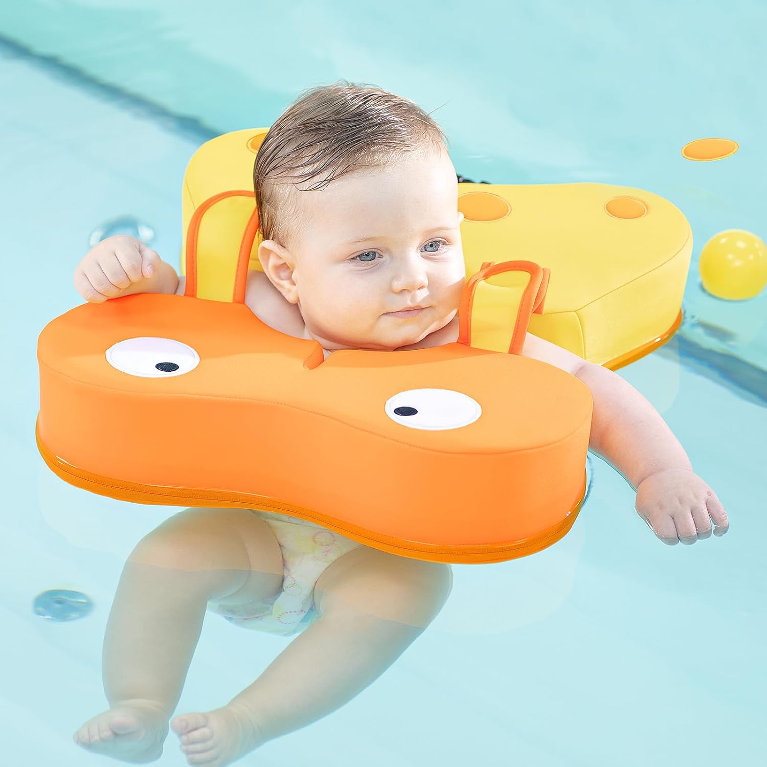 Non Inflatable Baby Pool Float Baby Infant Swim Newborn Pool Floats Swimming Loop Soft Waterproof Swim Ring for Babies Adjustable and Suitable for 6-36 Months,Frog Design,Child Safety