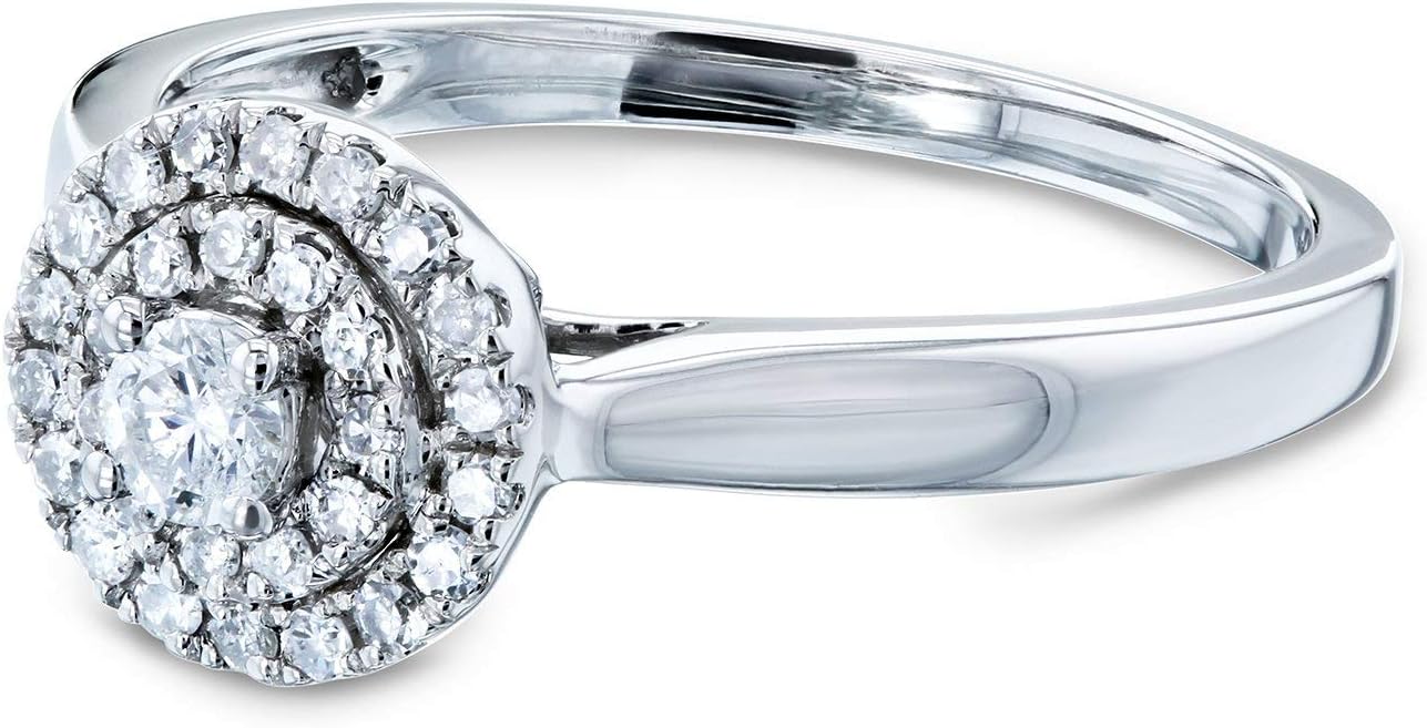 Kobelli Round Circle Cluster Double Halo Taper Shank Diamond Ring 1/5 Carat TDW in 14k White Gold, 6.5