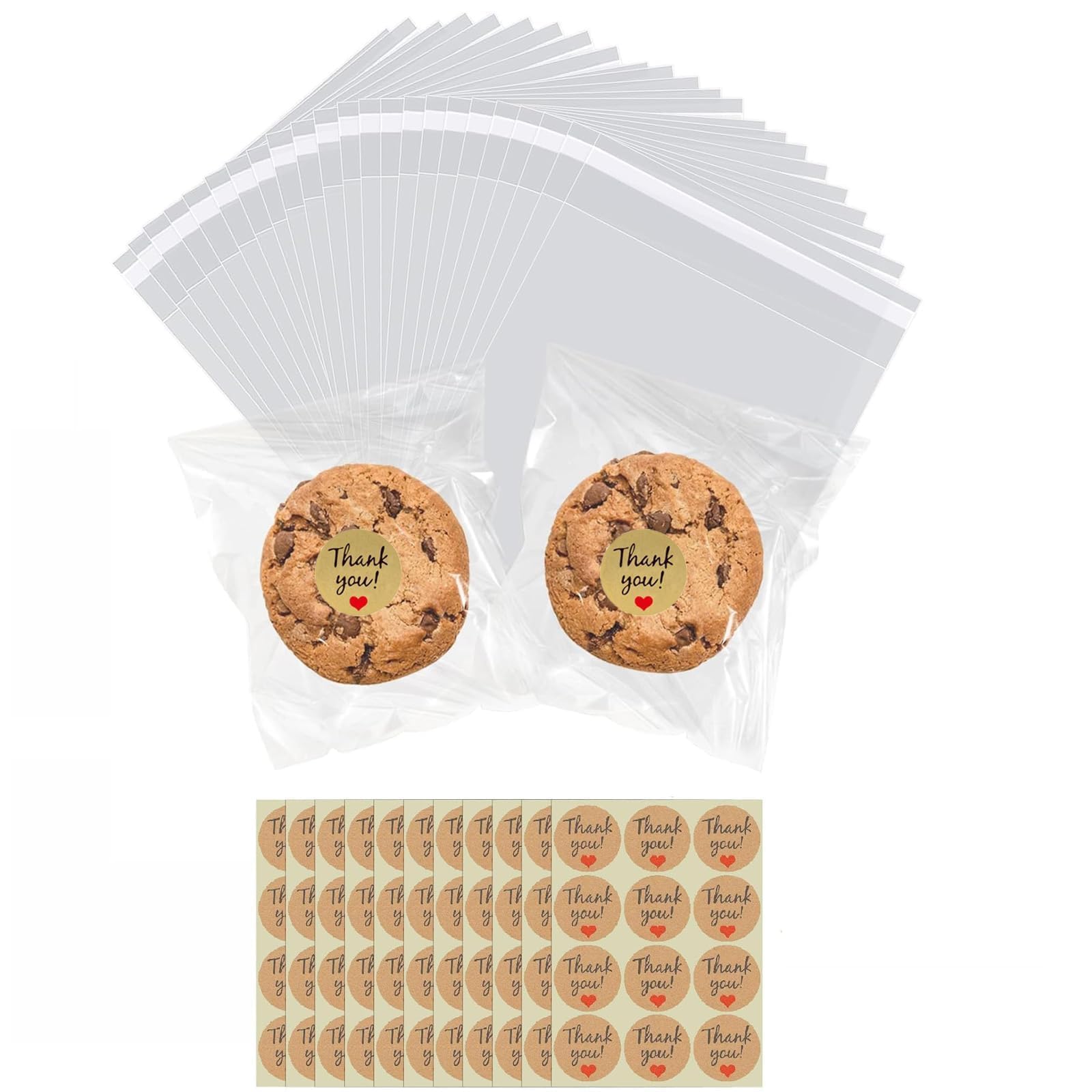 Oonoywoo Clear 300Pcs Self Seal Cellophane Bags - 4X6 Inch, Self Adhesive Cookie Bags With Thank You Stickers For Sweets Cookies Gifts Jewelle