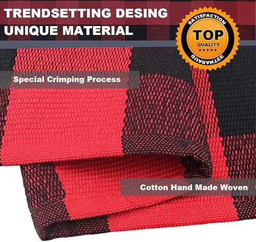 Miniatura 4 de KaHouen Alfombra a cuadros rojos y negros (27.5 x 43 pulgadas), alfombra a cuadros de búfalo para puerta delantera, decoración navideña para