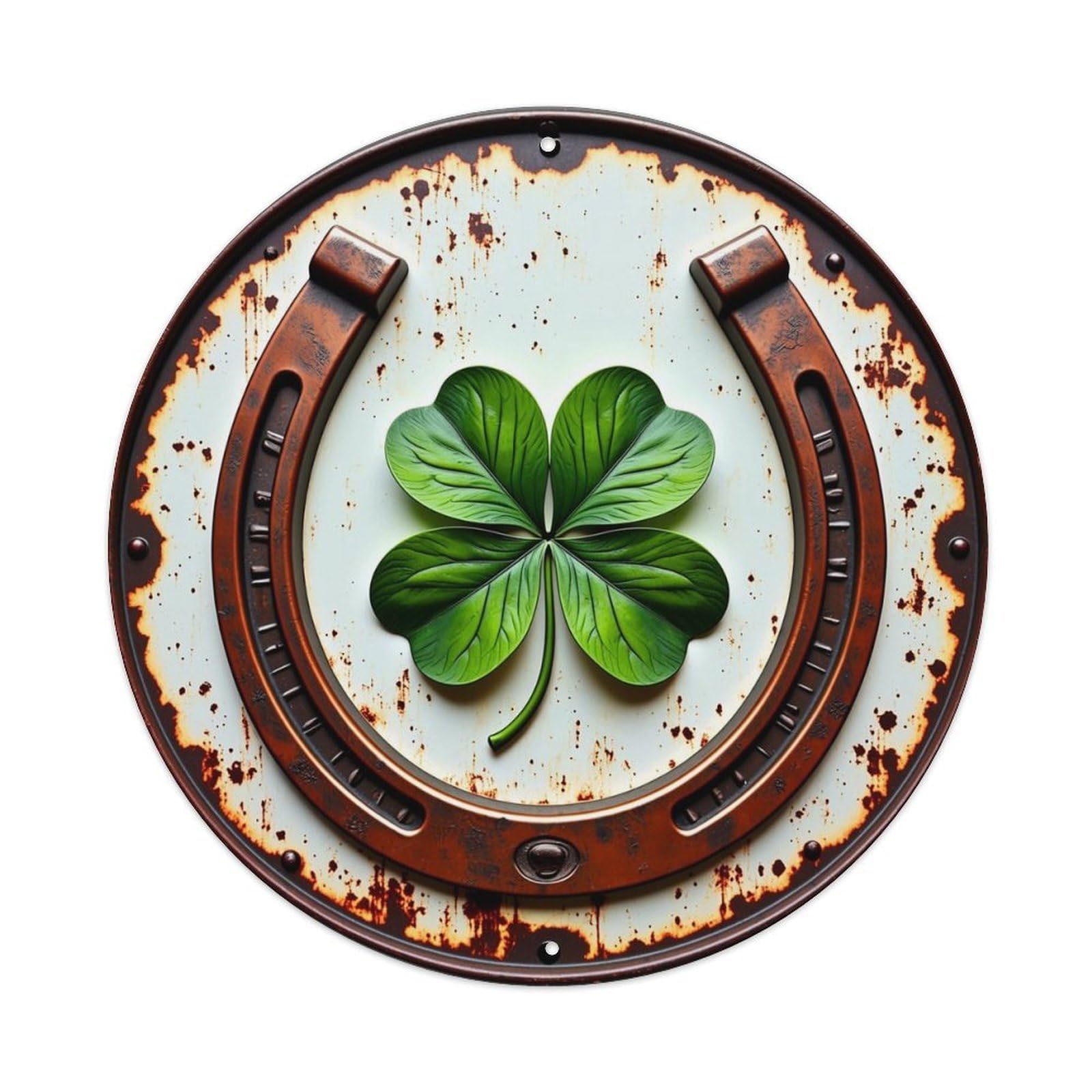 Rusty Horseshoe With Four Leaf Clover Tin Sign Metal Poster Vintage Metal Signs for Home Man Cave Bar Cafe Kitchen laundry room Wall Decorations 8x8 inches