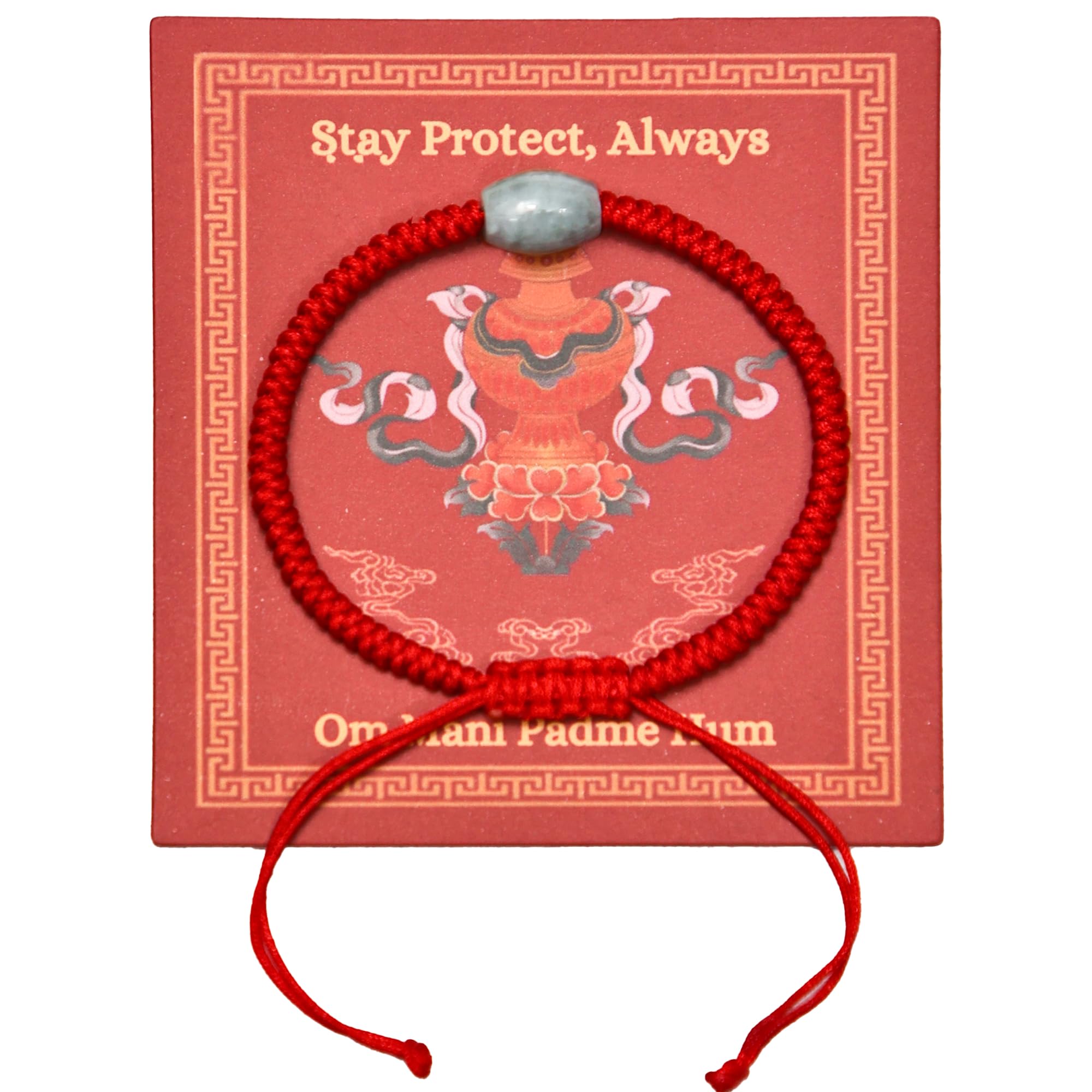 Authentic Handmade String Jade Protection Bracelet, Adjustable Good Luck Tibetan Buddhist Kabbalah Bracelets for Positive Energy, Blessing Prayer & Against Evil Eye– Great Ideal Gift (Red/Black)