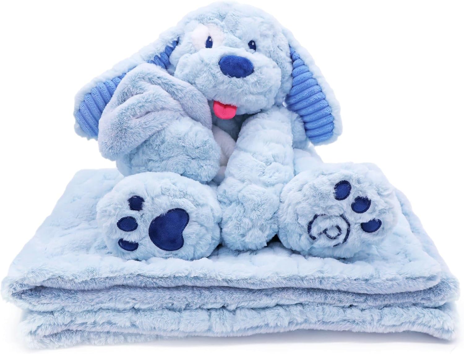 PLUSHIBLE Blu-Boo Dog Blankie Besties Stuffed Animal Blanket - 2-in-1 Blanket with Stuffed Animal, Soft Plush Toy Gift for Babies, Toddlers & Kids, Sensory Plush Toy