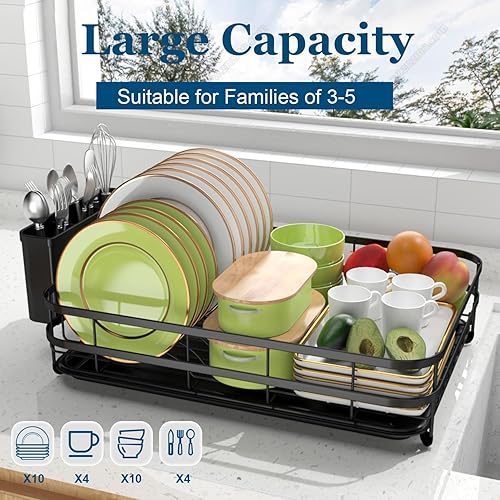 Miniatura 4 de LKKL Escurridor de platos, compacto para encimera de cocina, escurridor de platos para encimera de cocina, escurridor de platos de acero inoxidable