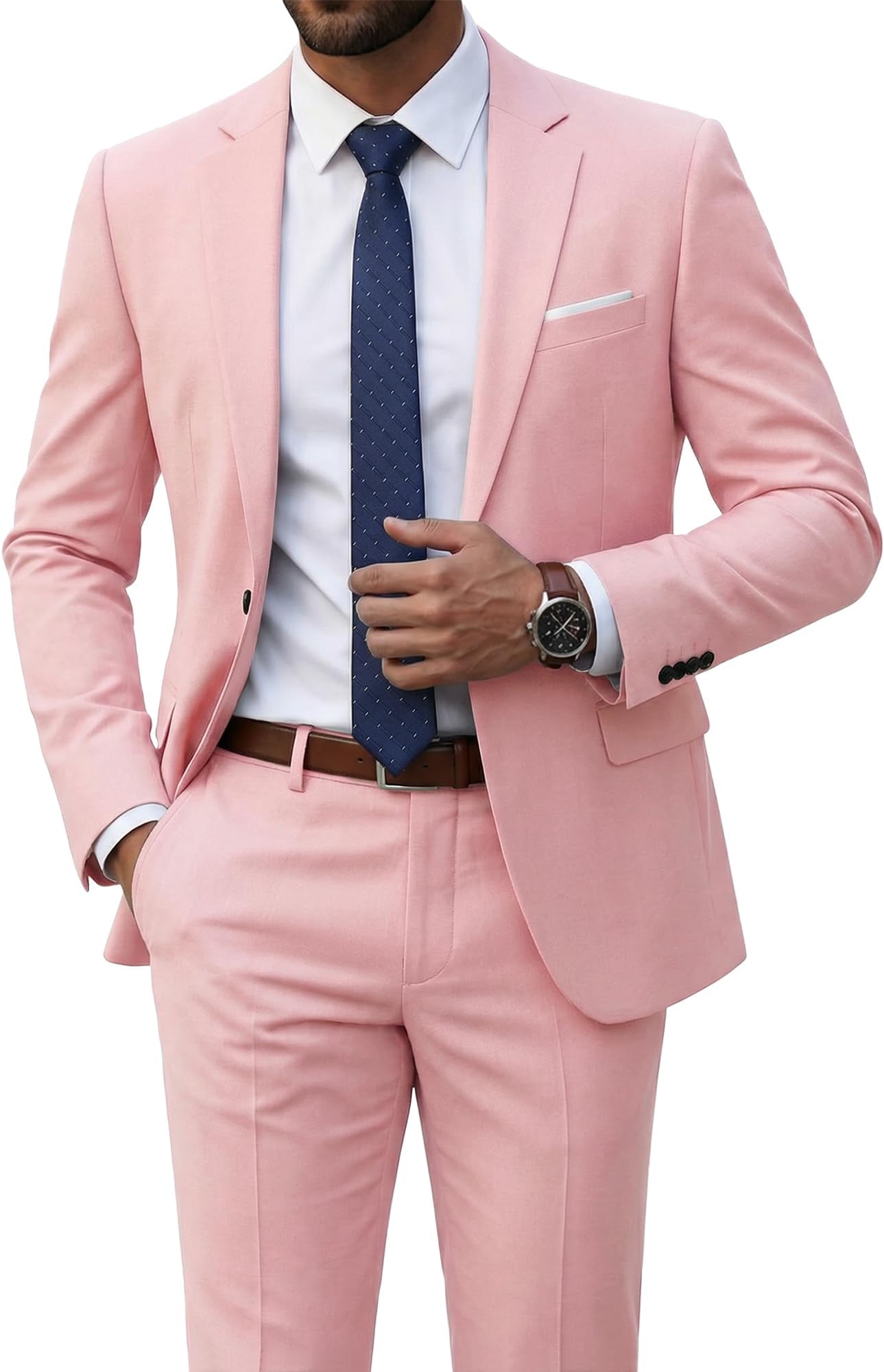 YND Men's 2 Piece Suit with Tie, One Button Slim Fit Solid Jacket and Pants Set, Suits for Men Prom Party Wedding & Business