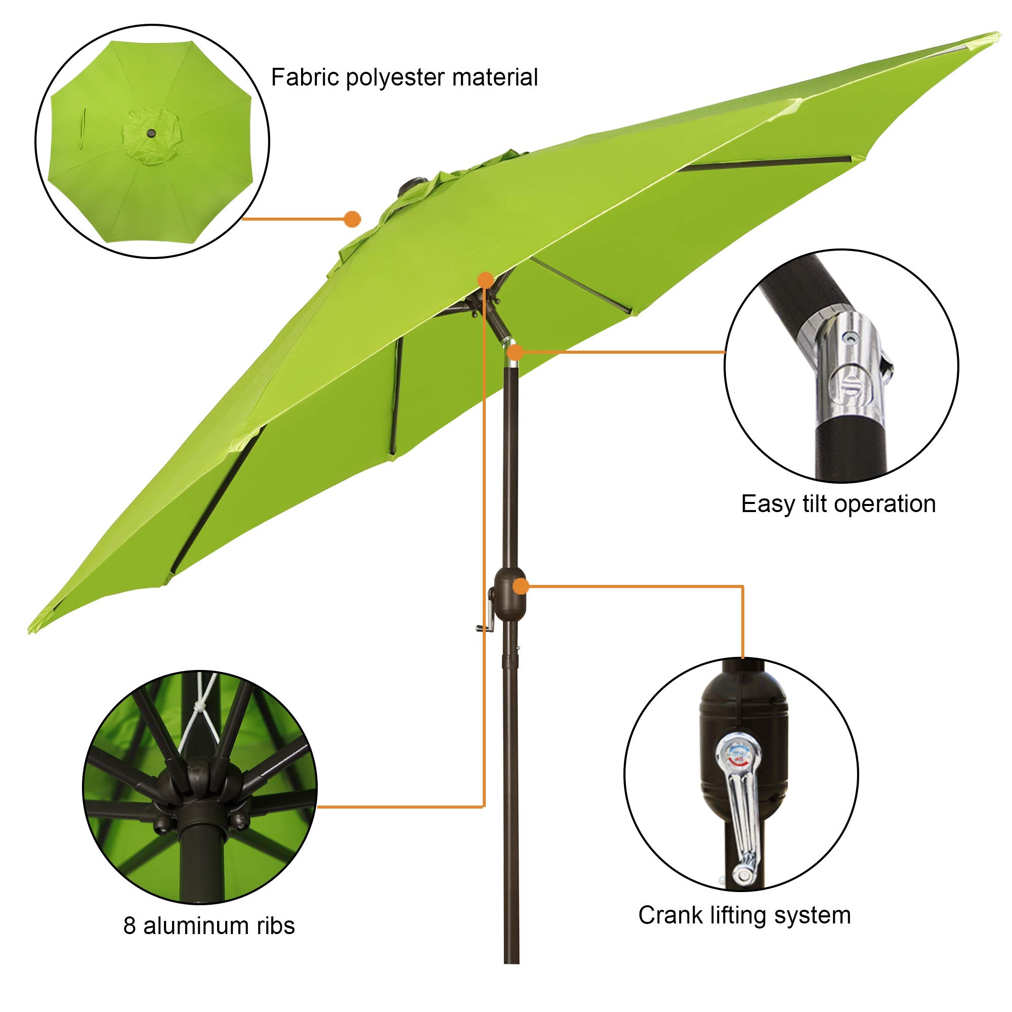 Blissun 9' Outdoor Aluminum Patio Umbrella, Market Striped Umbrella with Push Button Tilt and Crank (Lime)