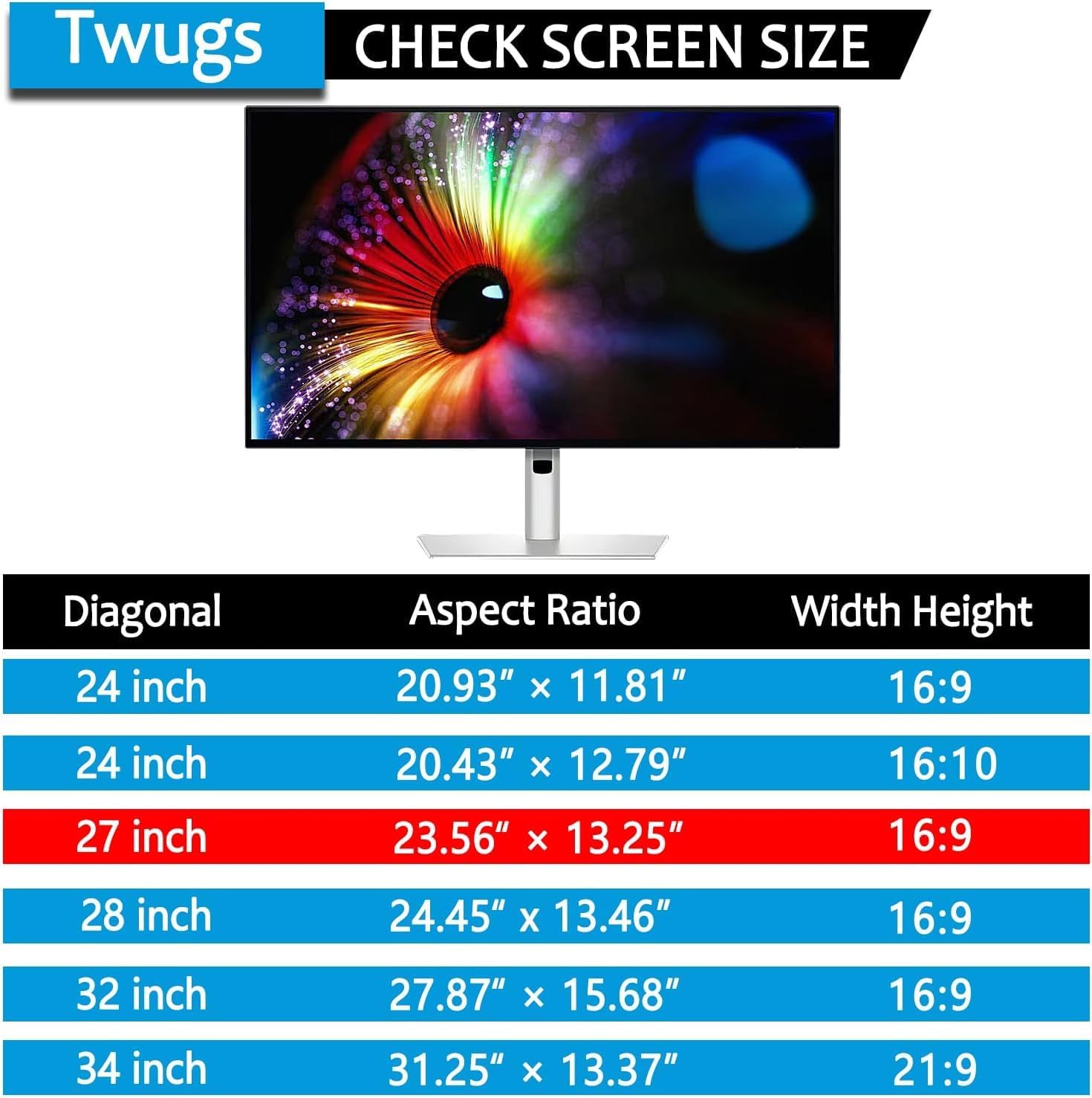 [1 Pack] Twugs Computer Privacy Screen, 27 Inch Privacy Screen for Monitor, Anti-Glare & Privacy Filters, Easy Installation, Screen Shield with 16:9 Aspect Ratio