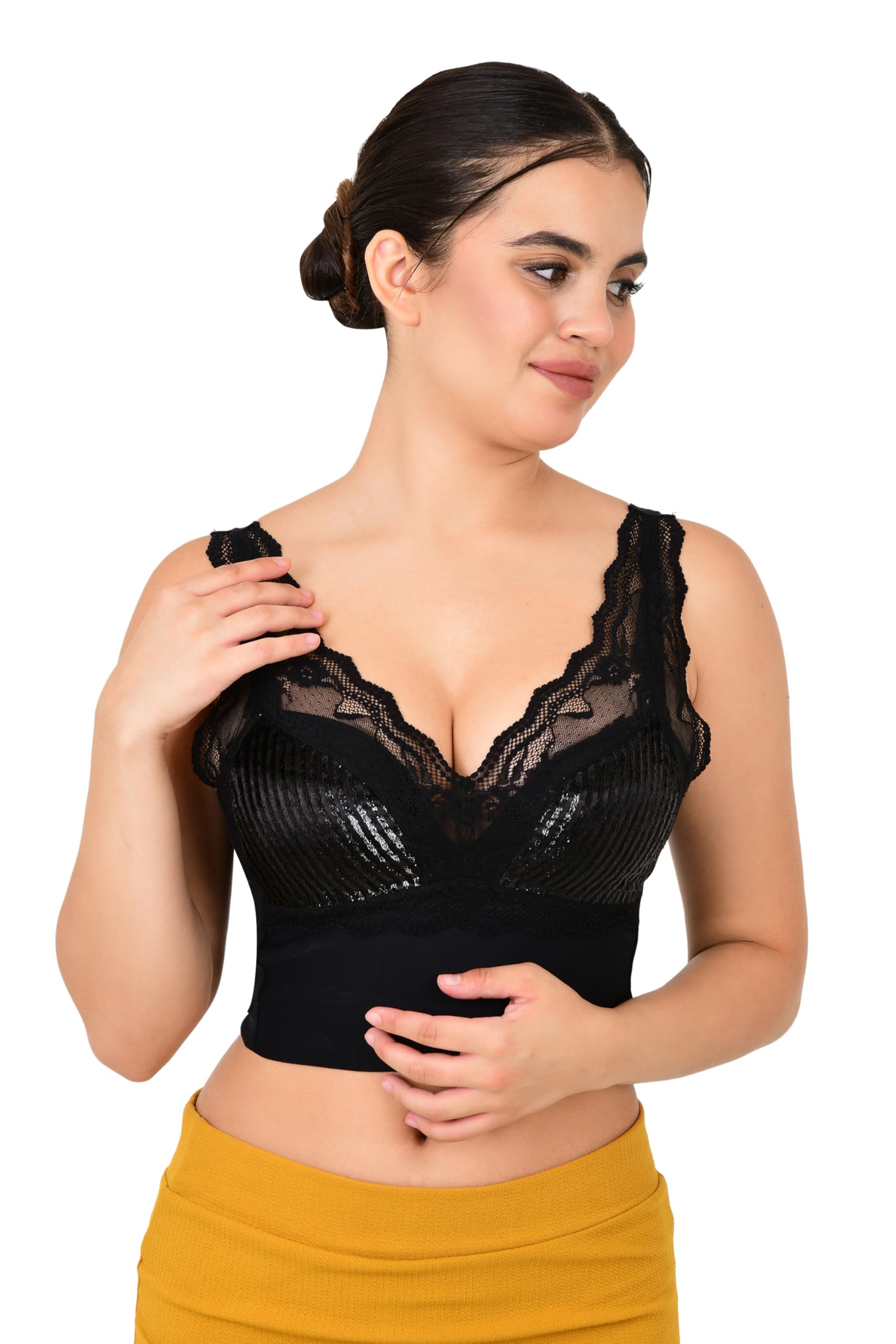 Wireless Lace Bra, Yoga Sports Bra for Women | Wide Strap Push Up Bra Everyday Bra Yoga Fitness Underwear Sleep Bra-image-19