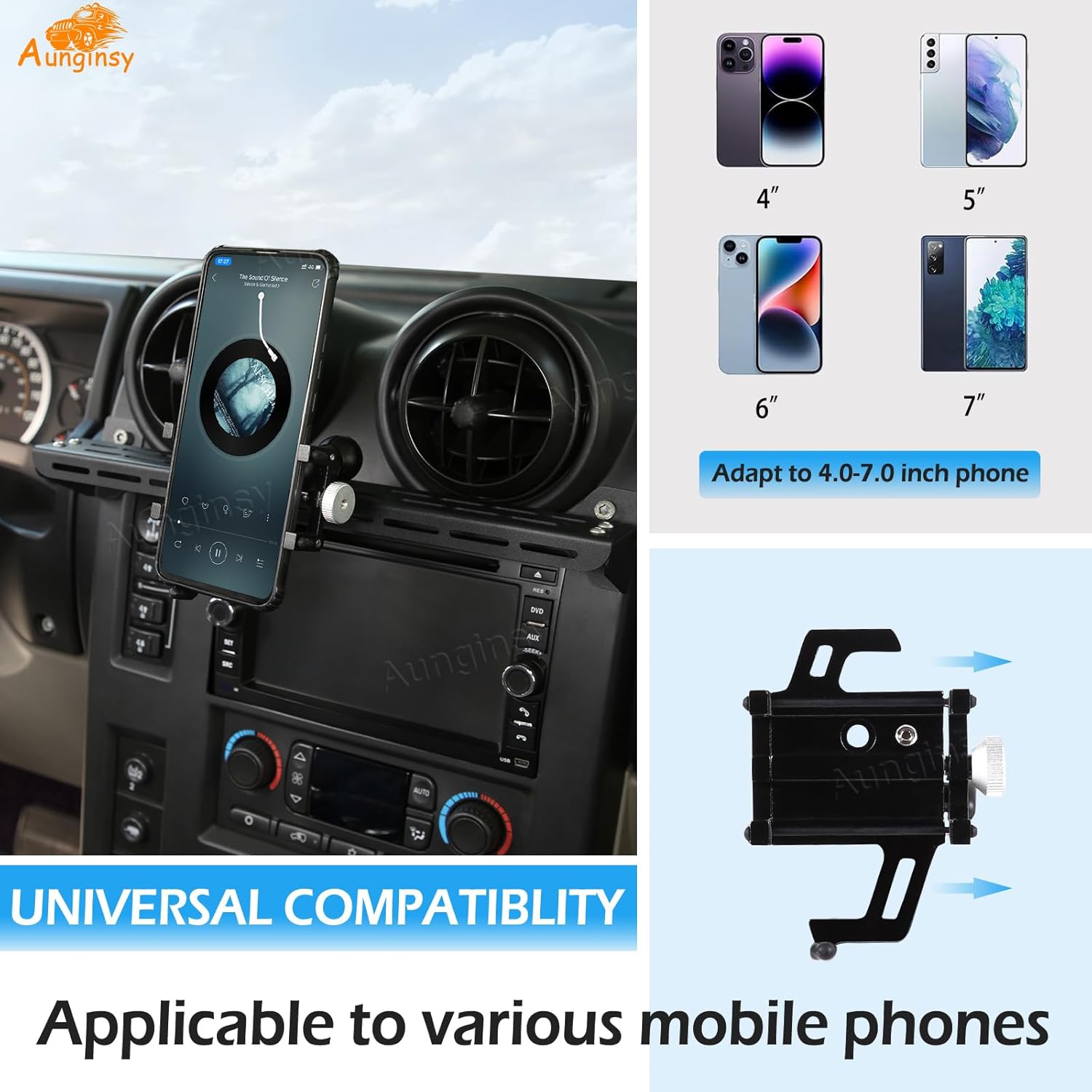Car Instrument Panel Track Mobile Phone Holder Compatible with Hummer H2 2003-2007 Center Console Dashboard Air Outlet Vent Multifunctional Cell Phone Bracket Handsfree Mobile Phone Stand Accessories