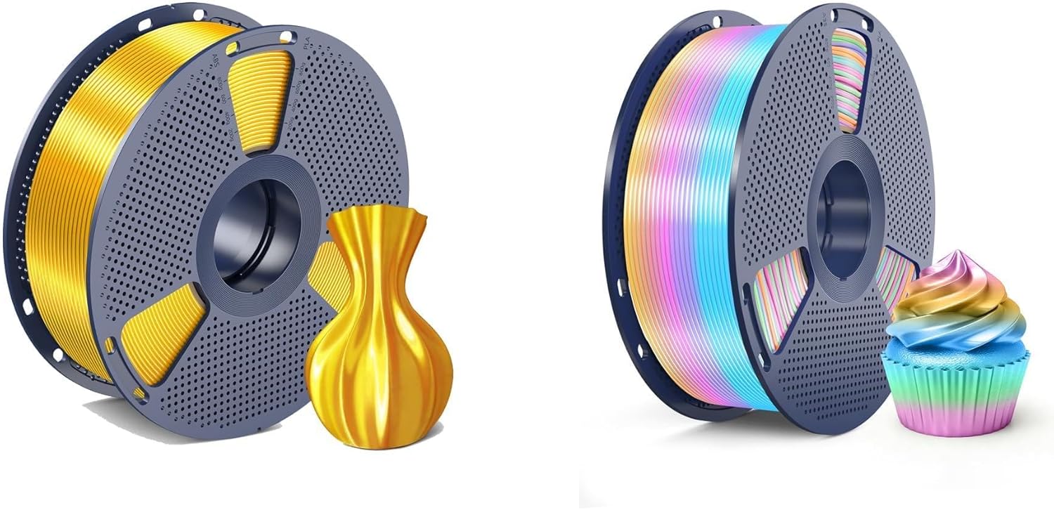 SUNLU Silk Filament 1.75mm 1kg Light Gold and SUNLU Silk Rainbow Filament Rainbow Silk 04