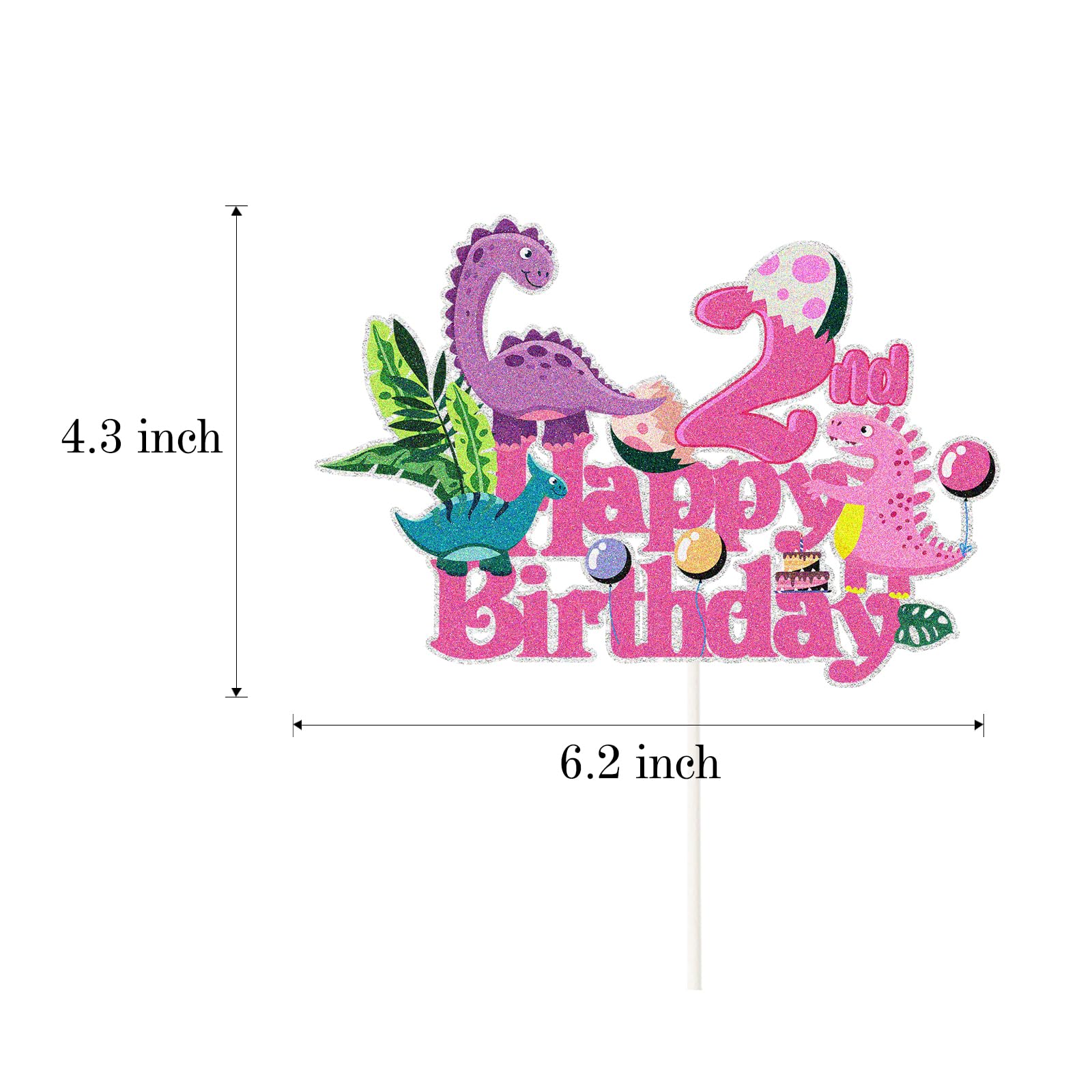 T-Rex Cake Decor Pink Glitter Dinosaur Cake Topper - T-Rex 2nd Birthday ...