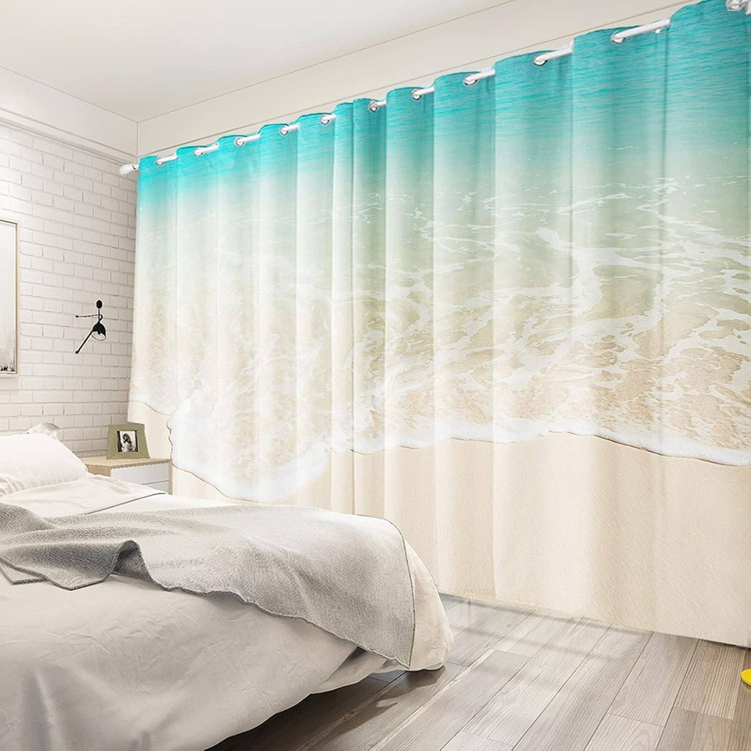 Hawaii Beach Blackout Curtains, Paradise Ocean Island 3D Printed Drapes, 2 Panels Decor Heat Insulation Noise Reduction Grommet Drapes for Bedroom Living Room Window(52" Wx84 L)