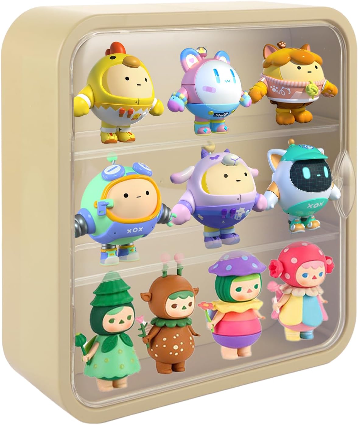 White Miniature Display Case for Collectibles Figures, 12 Inch Clear Display Box, Wall Mounted/Desktop Plastic Organizer Acrylic Display Storage Case for Mini Figure Toys (Cream Color)