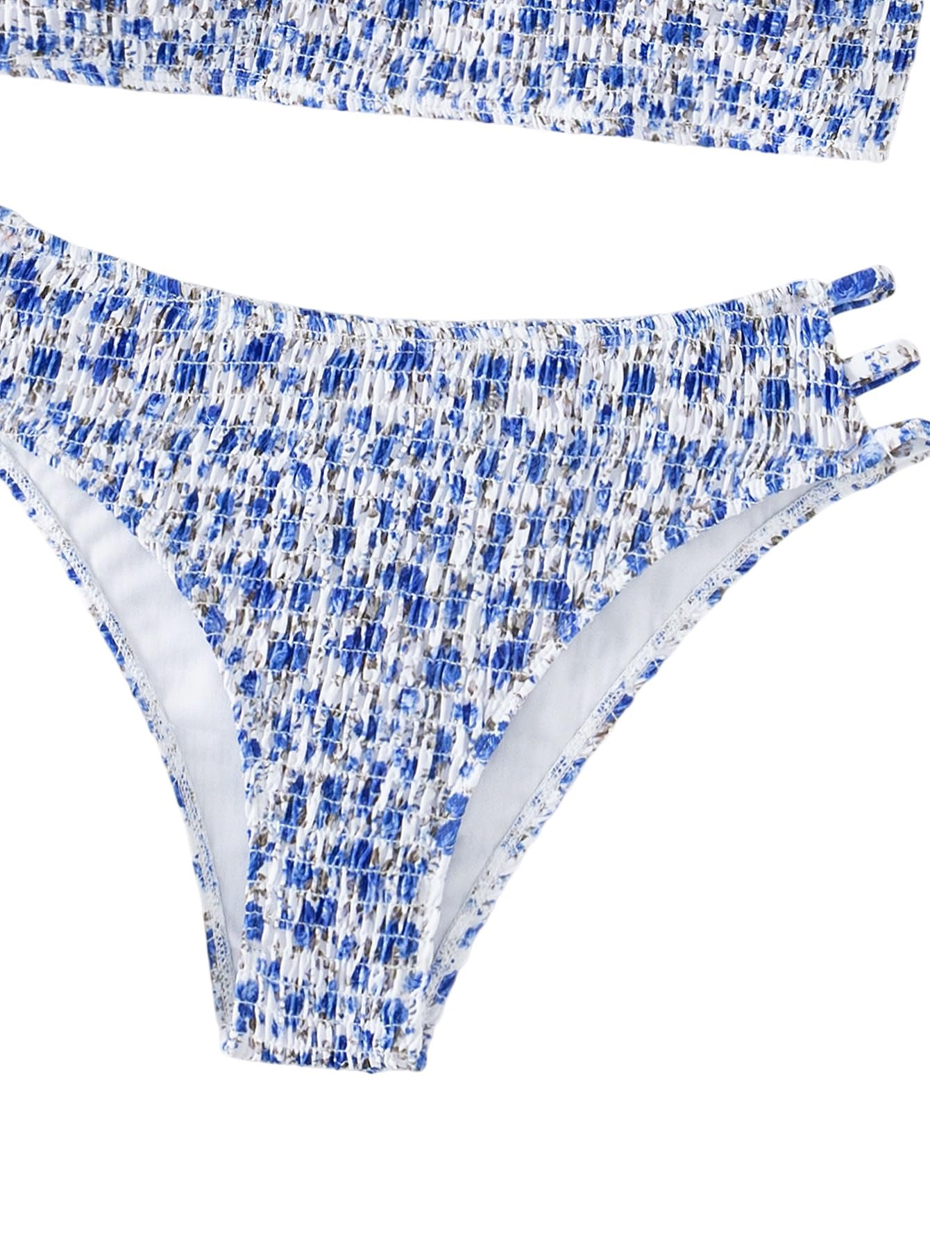 GORGLITTER Bikini 2 pièces pour femme - Motif floral - Haut bandeau et bas de bikini - Maillot de bain d'été bohème - Mode de plage