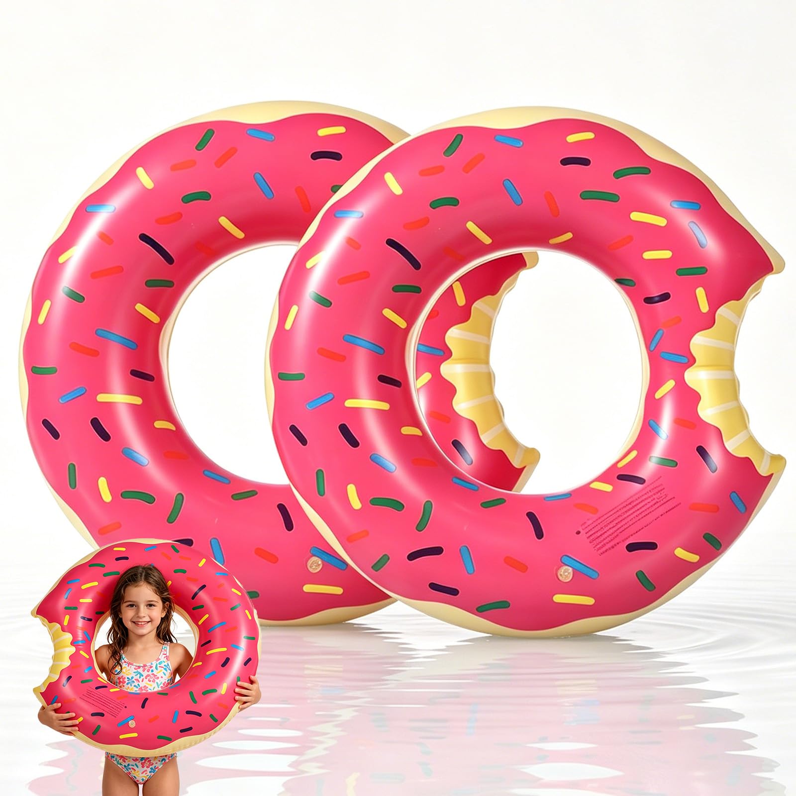 2 Pack Swimming Ring Donut Inflatable Rubber Rings for Kids,70cm Pink Doughnut Inflatable Pool Ring Donuts Floaties Swim Rings Water Float Inflatables Pool Floats for Boy Girl Beach Summer Water Party
